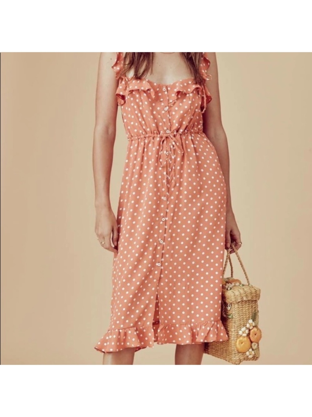 For Love and Lemons Natalia Midi Polka Dot Orange Saffron Dress XS - Picture 16 of 16